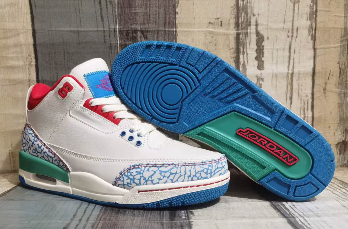 "Cream Blue Red" Air Jordan 3 Retro Men's - product image from the listing.