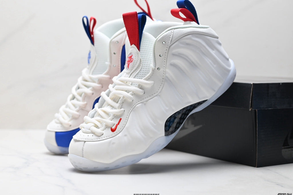 Nike Air Foamposite One Penny Hardaway Sneakers in White Blue Red - product image from the listing.