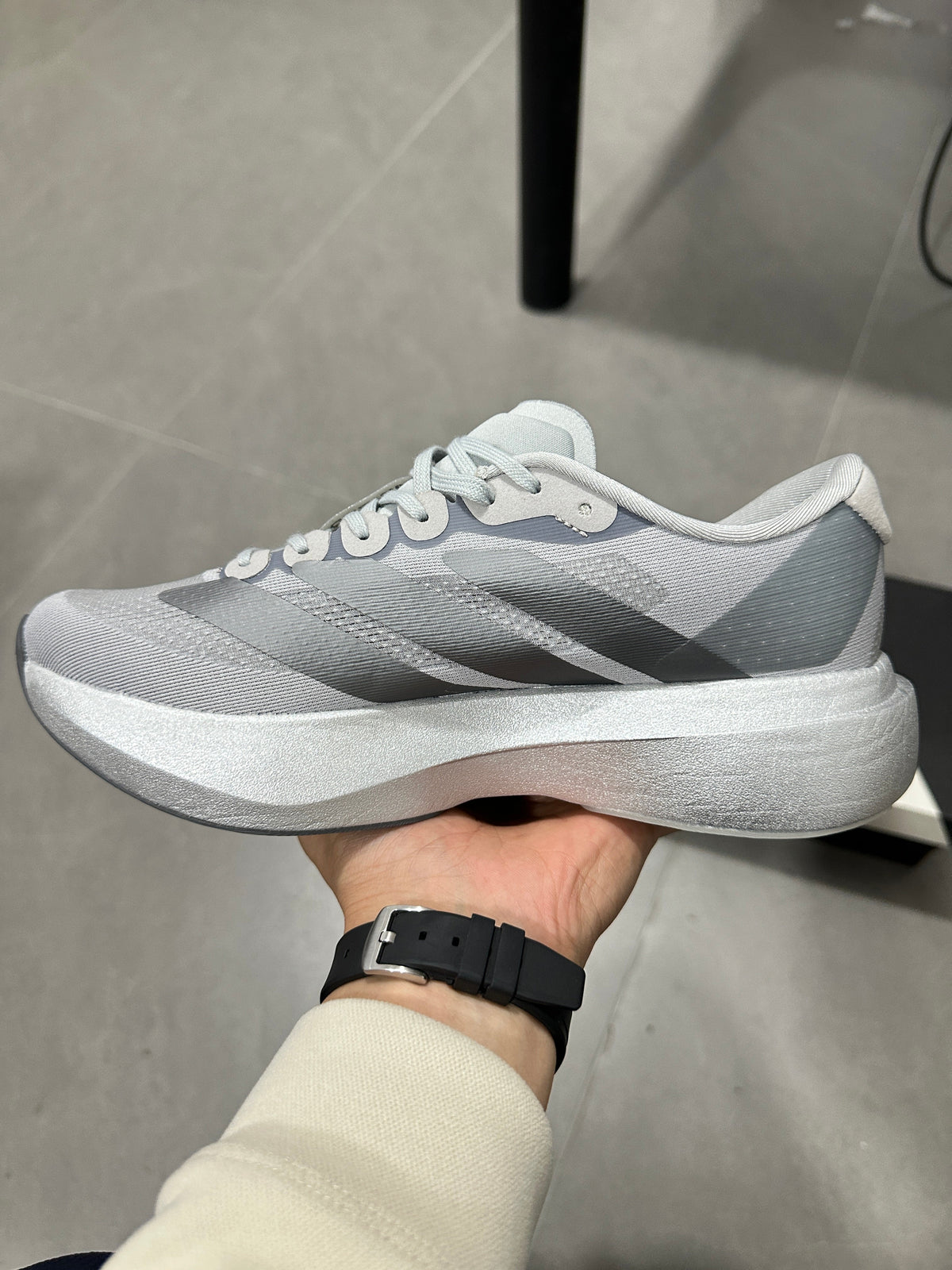 adidas Adizero Evo SL Running Shoes in Light Grey - product image from the listing.