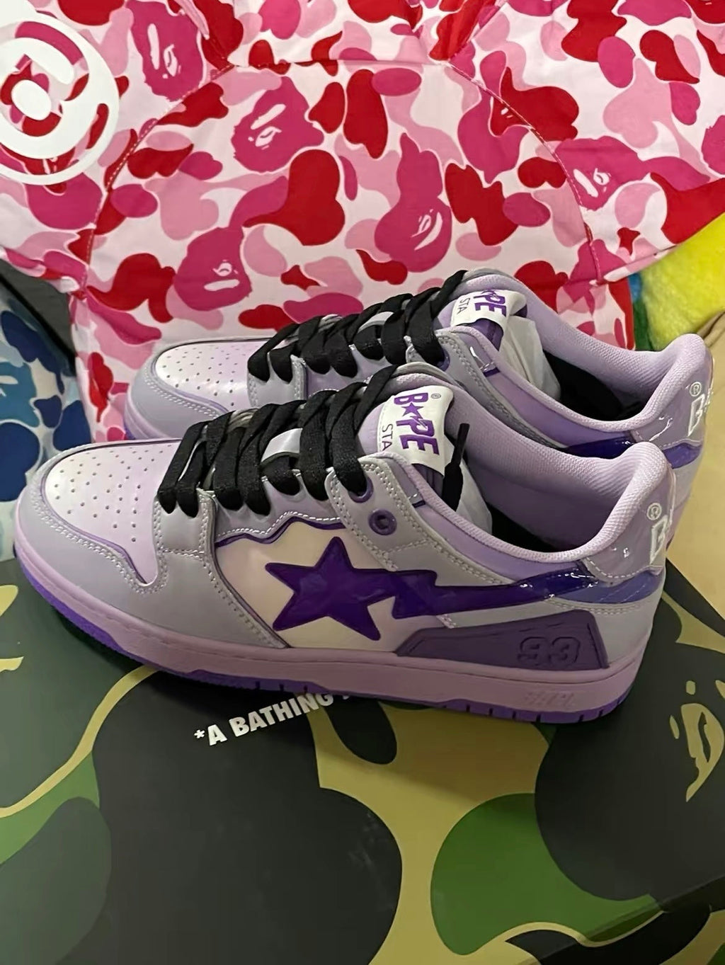 White and Purple BAPE SK8 Sta Sneakers - product image from the listing.