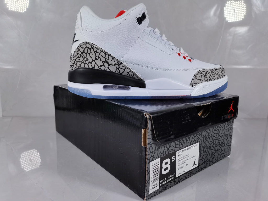 Air Jordan 3 Retro White Red Elephant Print Sneakers - product image from the listing.