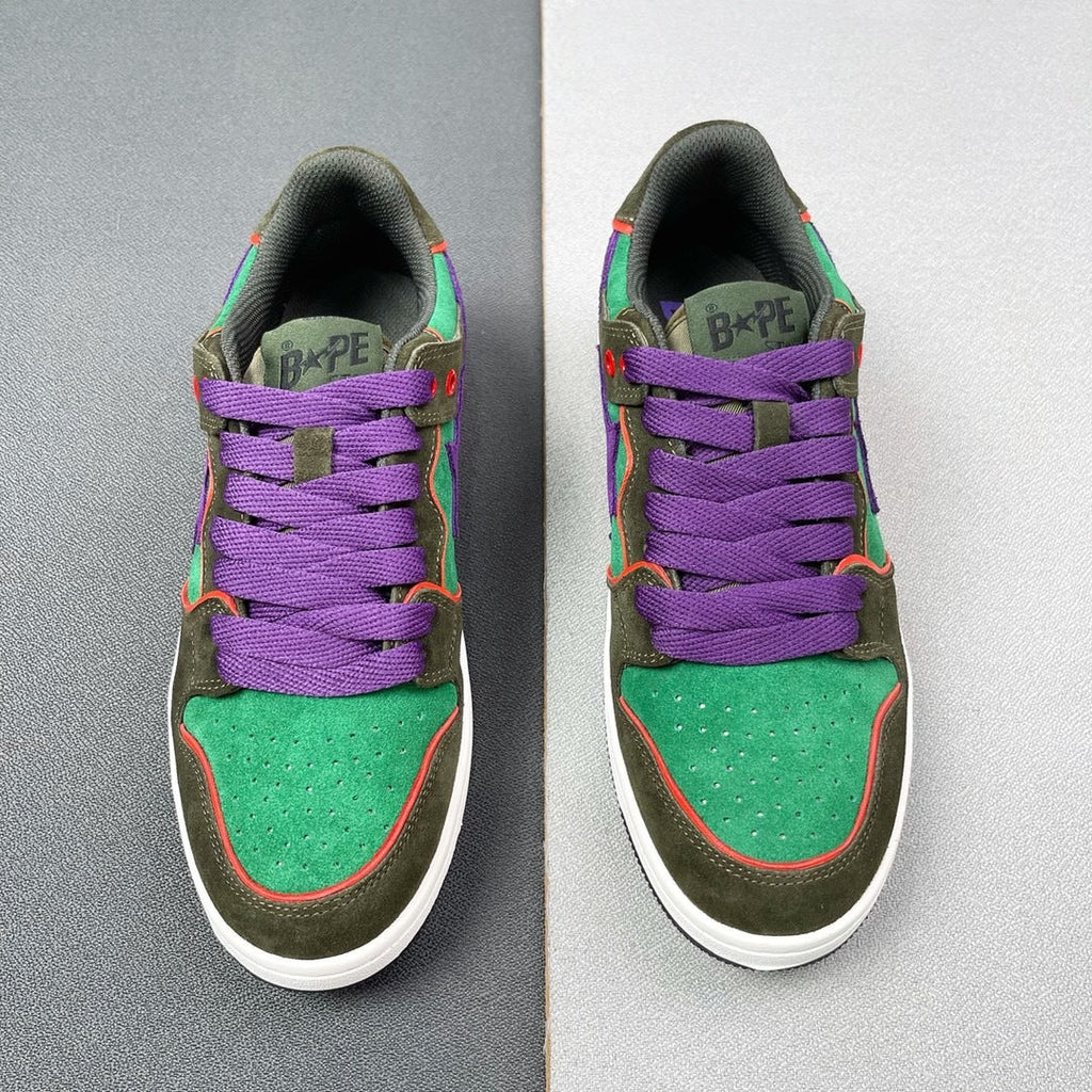 BAPE SK8 Sta Sneakers in Green and Purple - product image from the listing.