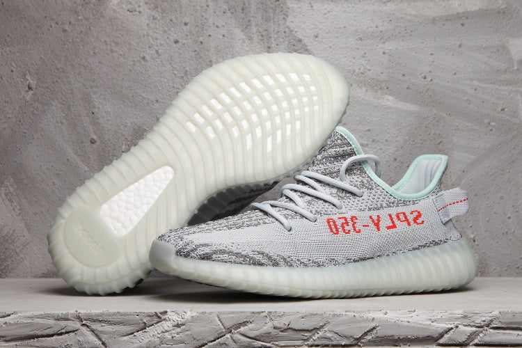 Gray and Mint Yeezy 350 V2 Knit Sneakers - product image from the listing.