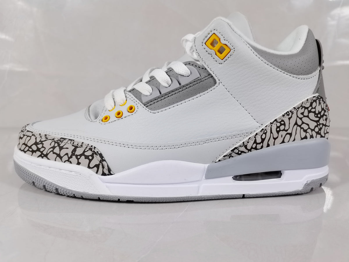 Air Jordan 3 Retro White Grey Orange Sneakers - product image from the listing.