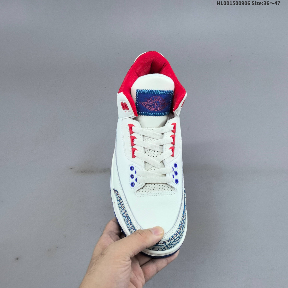 Air Jordan 3 Retro Chalk Track Sneakers in Red White Blue - product image from the listing.