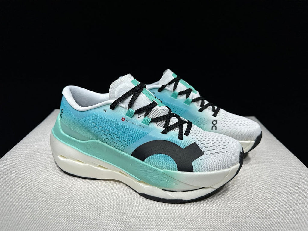 On Cloudboom Max Running Shoes, in White and Light Blue - product image from the listing.