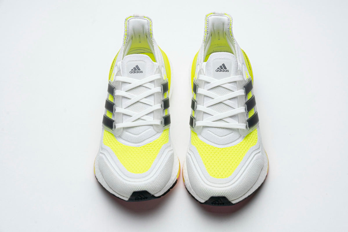 Adidas Ultraboost 21 Running Shoes FY0377 in White Yellow - product image from the listing.