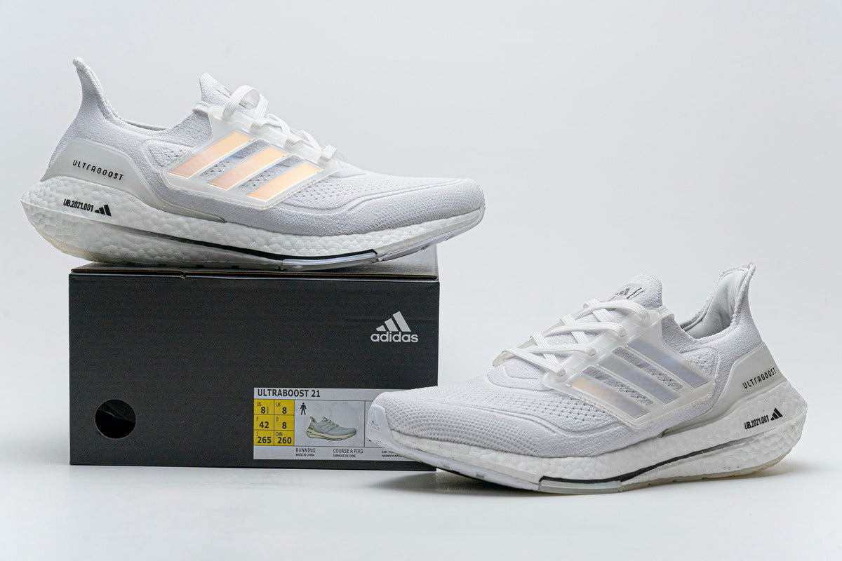adidas UltraBoost 21 Running Shoes in White FY0846 - product image from the listing.