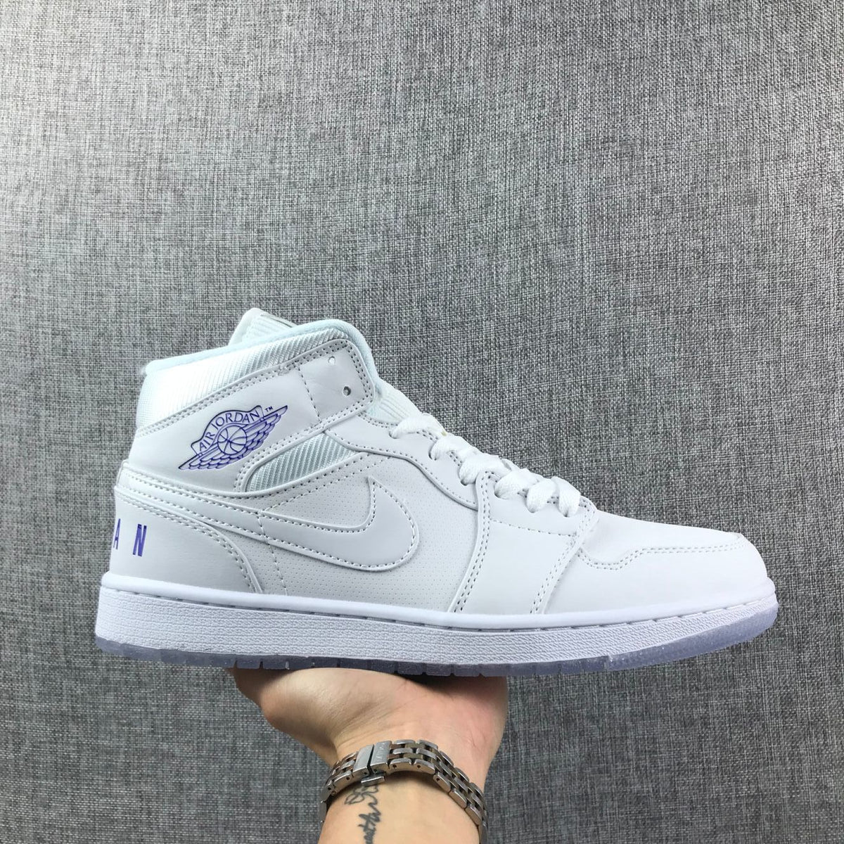 White Sneakers with Translucent Outsole - Air Jordan 1 Mid - product image from the listing.