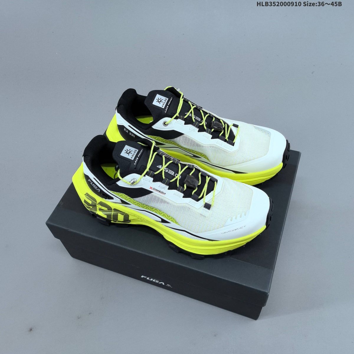 Kailas FUGA EX330 Trail Running Shoes, White and Neon in Yellow - product image from the listing.