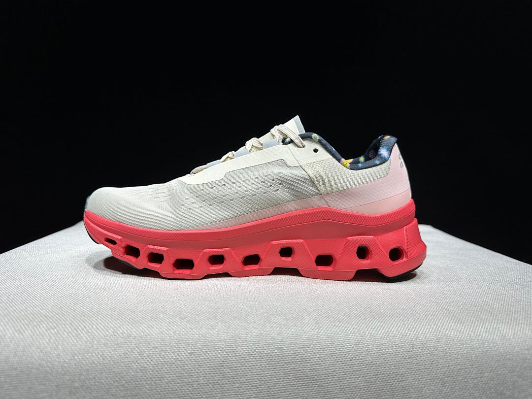 Light Gray and Coral On Cloudmonster Sneakers - product image from the listing.