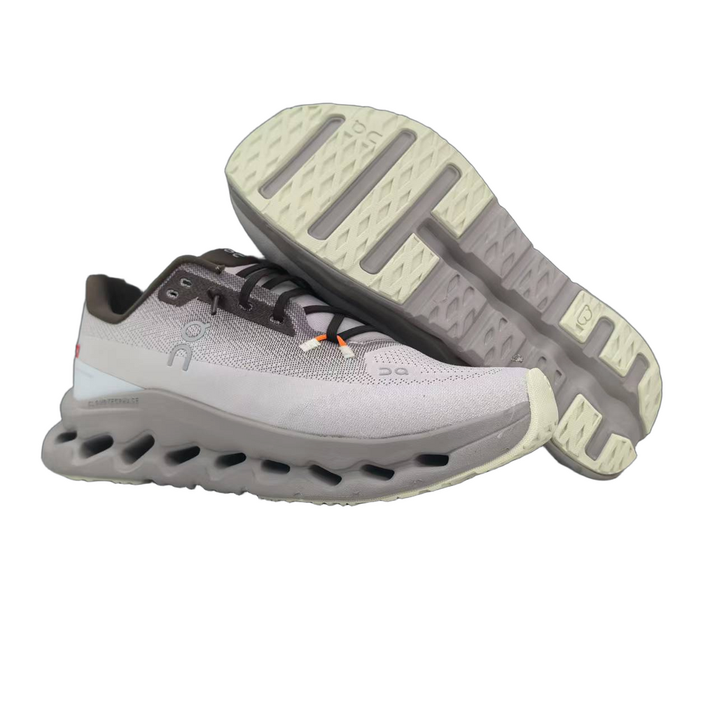 Light Gray and Taupe On Cloudmonster Running Shoes - product image from the listing.