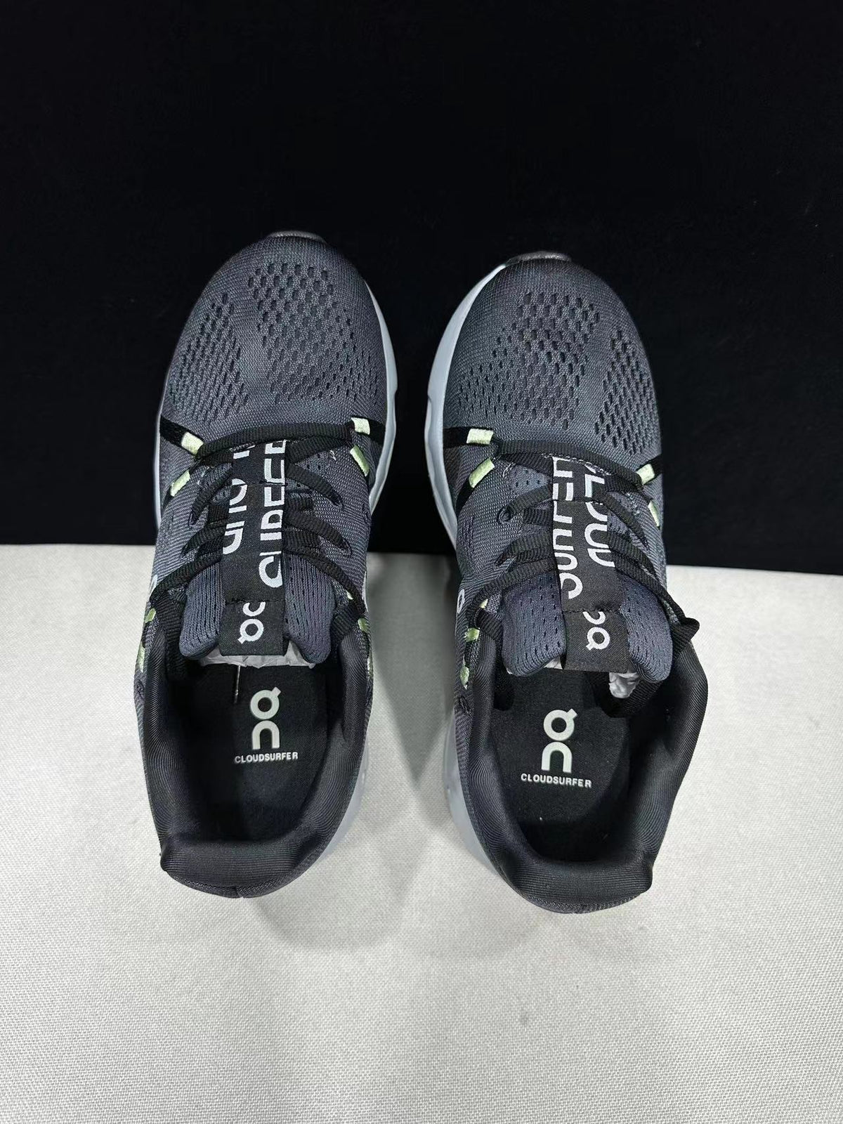 Black and Glacier On Cloudsurfer Running Shoes - product image from the listing.