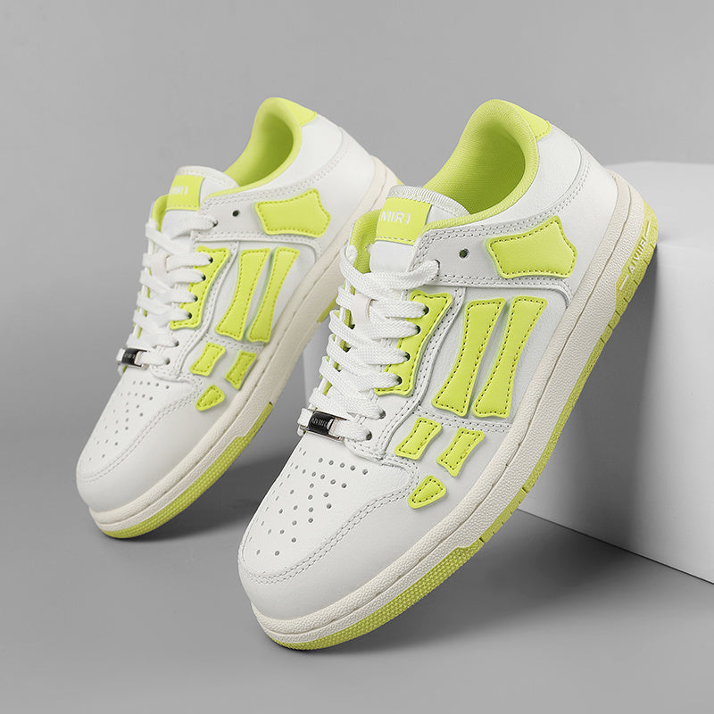 AMIRI Bone Low-Top Sneakers in White and Neon in Green - product image from the listing.