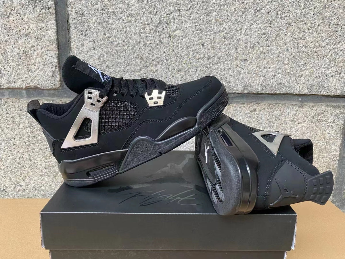 "Black Cat" Air Jordan 4 Sneakers - Chrome Silver - product image from the listing.