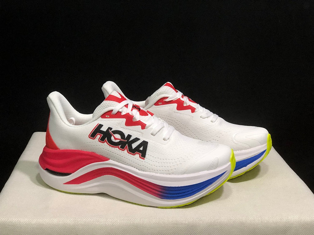 HOKA Skyward X Running Shoes, in White Red Blue - product image from the listing.