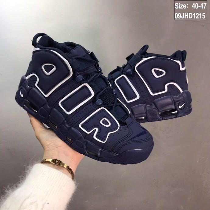 Nike Air More Uptempo Sneakers, in Midnight Navy and White - product image from the listing.