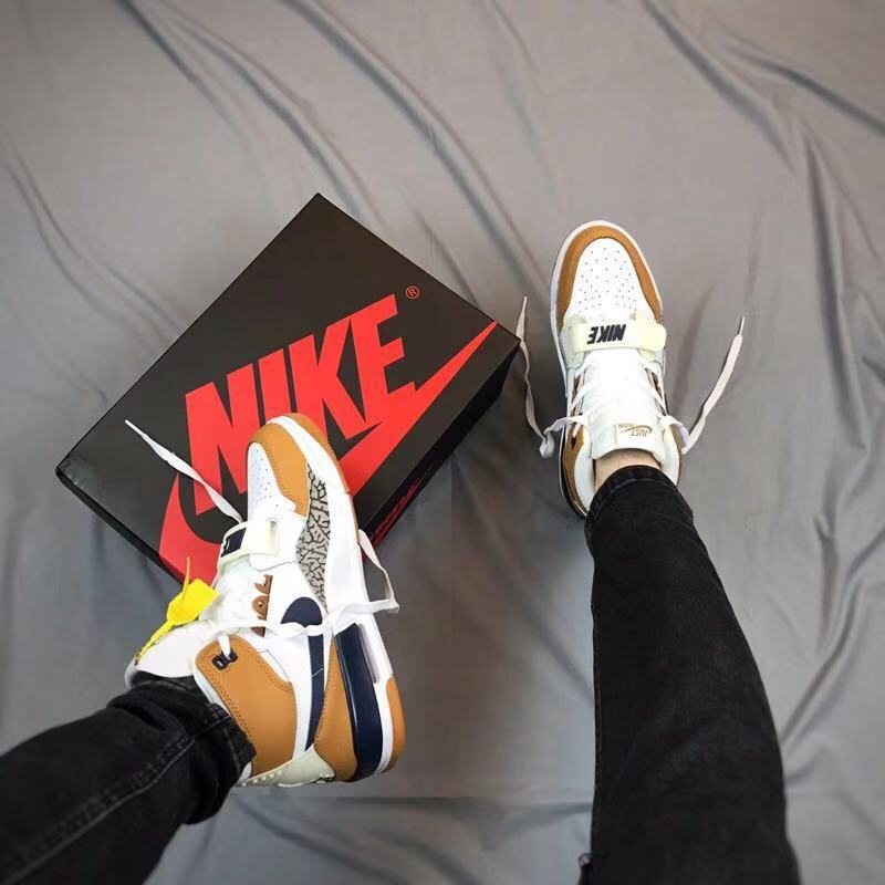Jordan Legacy 312 High-Top Basketball Shoes, in White Tan Navy - product image from the listing.