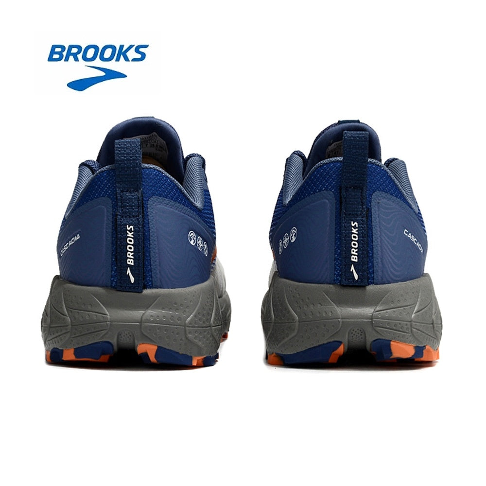 Brooks Cascadia 17 Trail Running Shoes in Navy and Orange - product image from the listing.