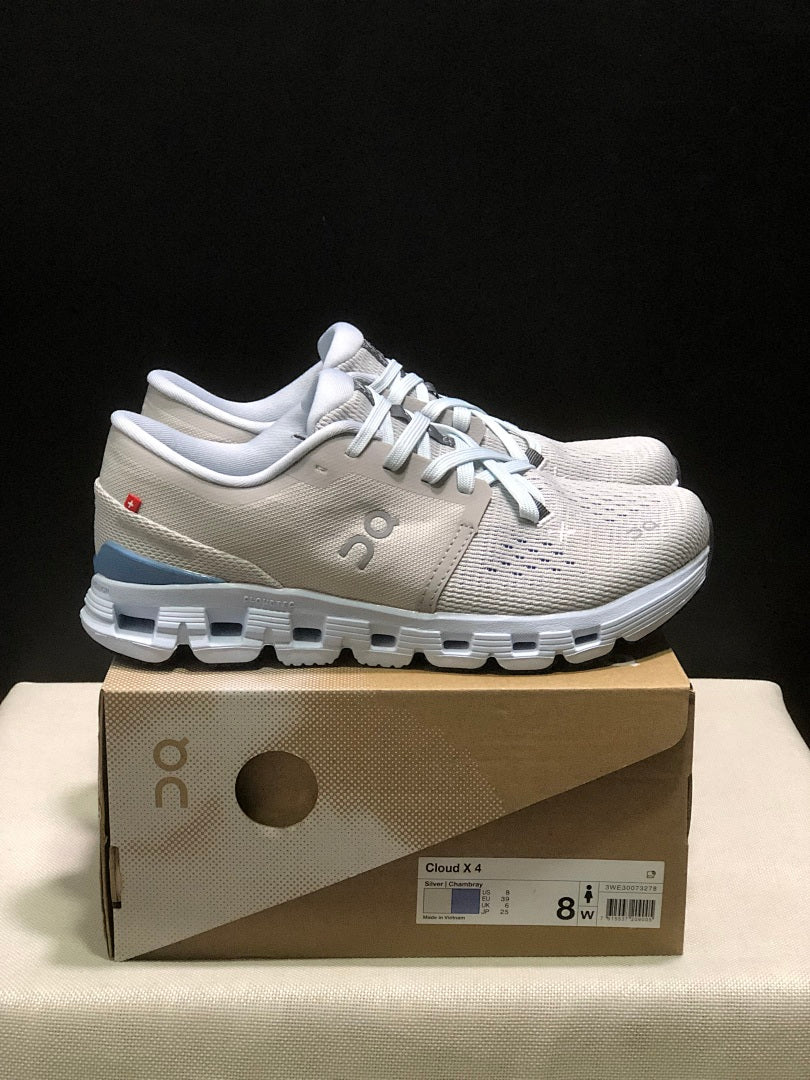 Silver and Blue On Cloud X 4 Sneakers - product image from the listing.