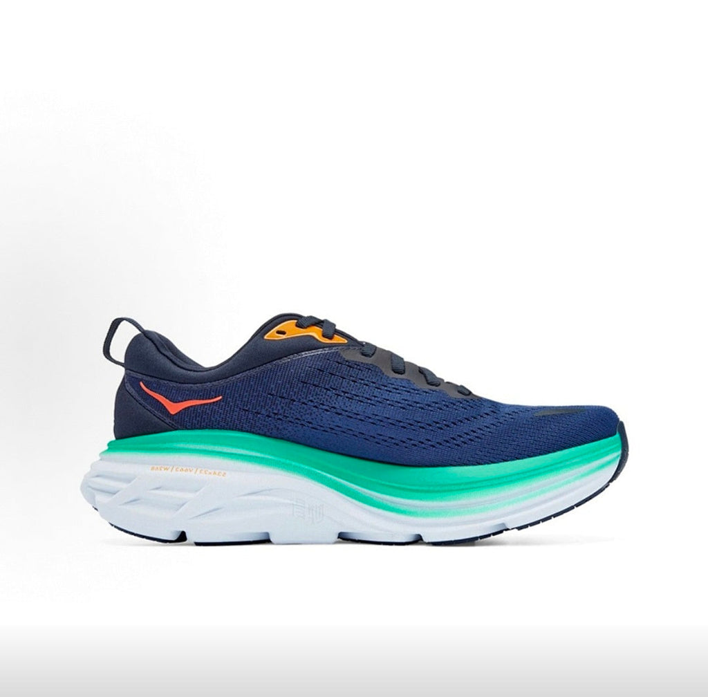 Navy and Teal HOKA Bondi 8 Running Shoes - product image from the listing.