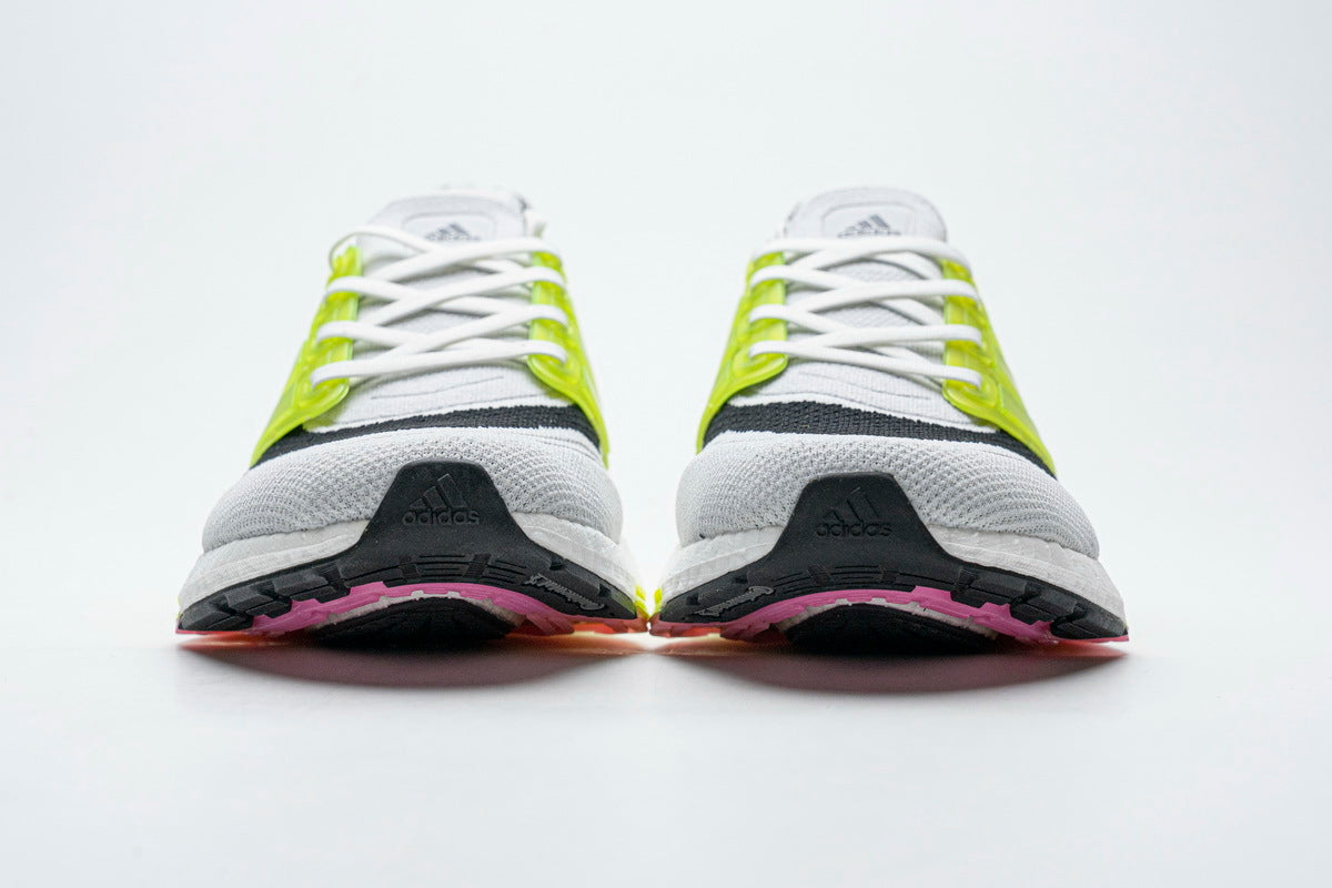 adidas UltraBoost 21 Running Shoes, in White and Volt FY1214 - product image from the listing.