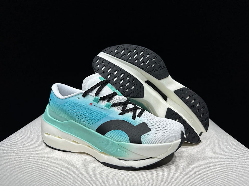 On Cloudboom Max Running Shoes, in White and Light Blue - product image from the listing.