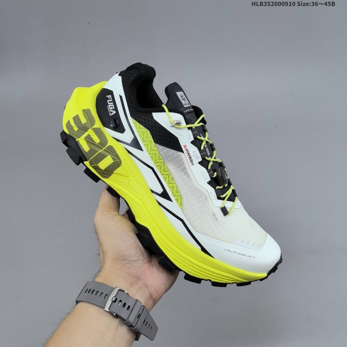 Kailas FUGA EX330 Trail Running Shoes, White and Neon in Yellow - product image from the listing.