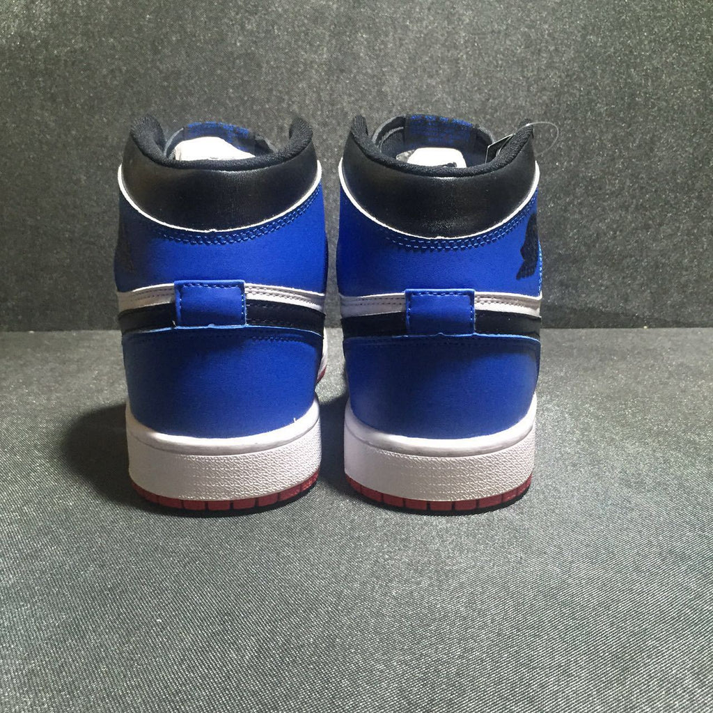 Jordan 1 High Three-Color Sneaker in Black, in Blue and Red - product image from the listing.