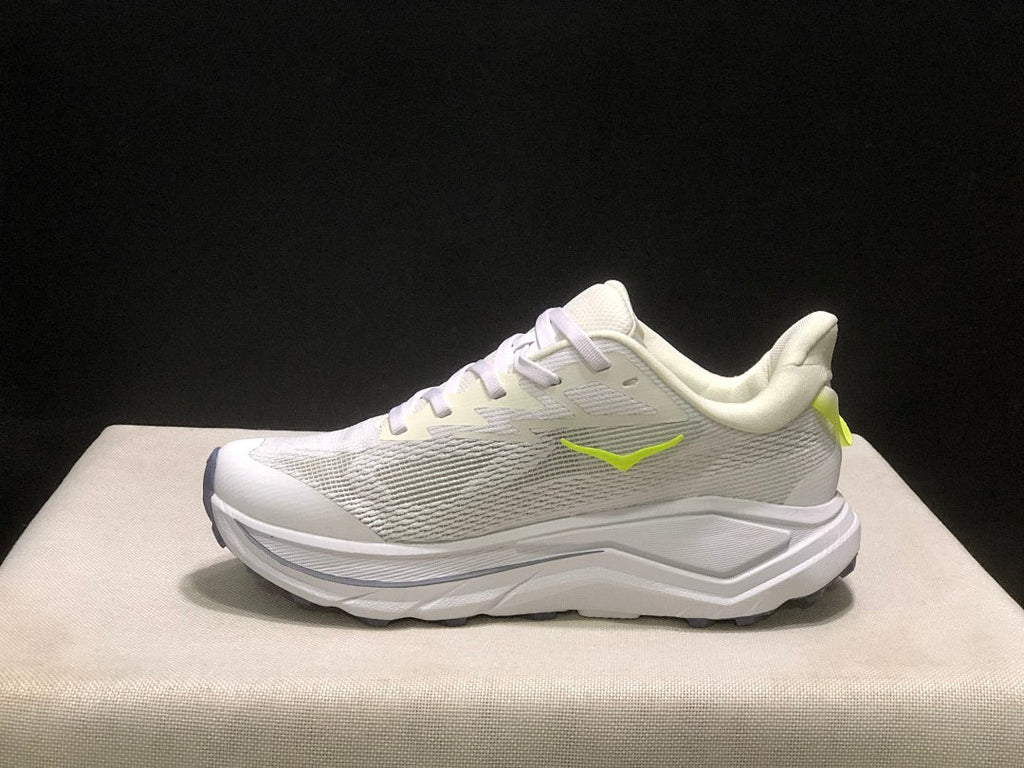 HOKA Challenger 8 Trail Running Shoes, in White and Lime - product image from the listing.