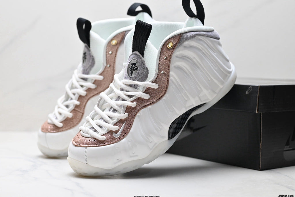 Nike Air Foamposite Penny Hardaway White and Rose High-Cut Sneakers - product image from the listing.