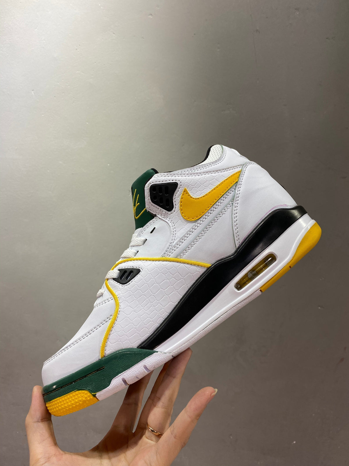 Nike Air Flight 89 Seattle Sneakers in White Green Yellow - product image from the listing.