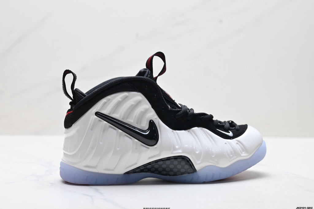 Nike Air Penny Foamposite One Sneakers in Black White Red - product image from the listing.