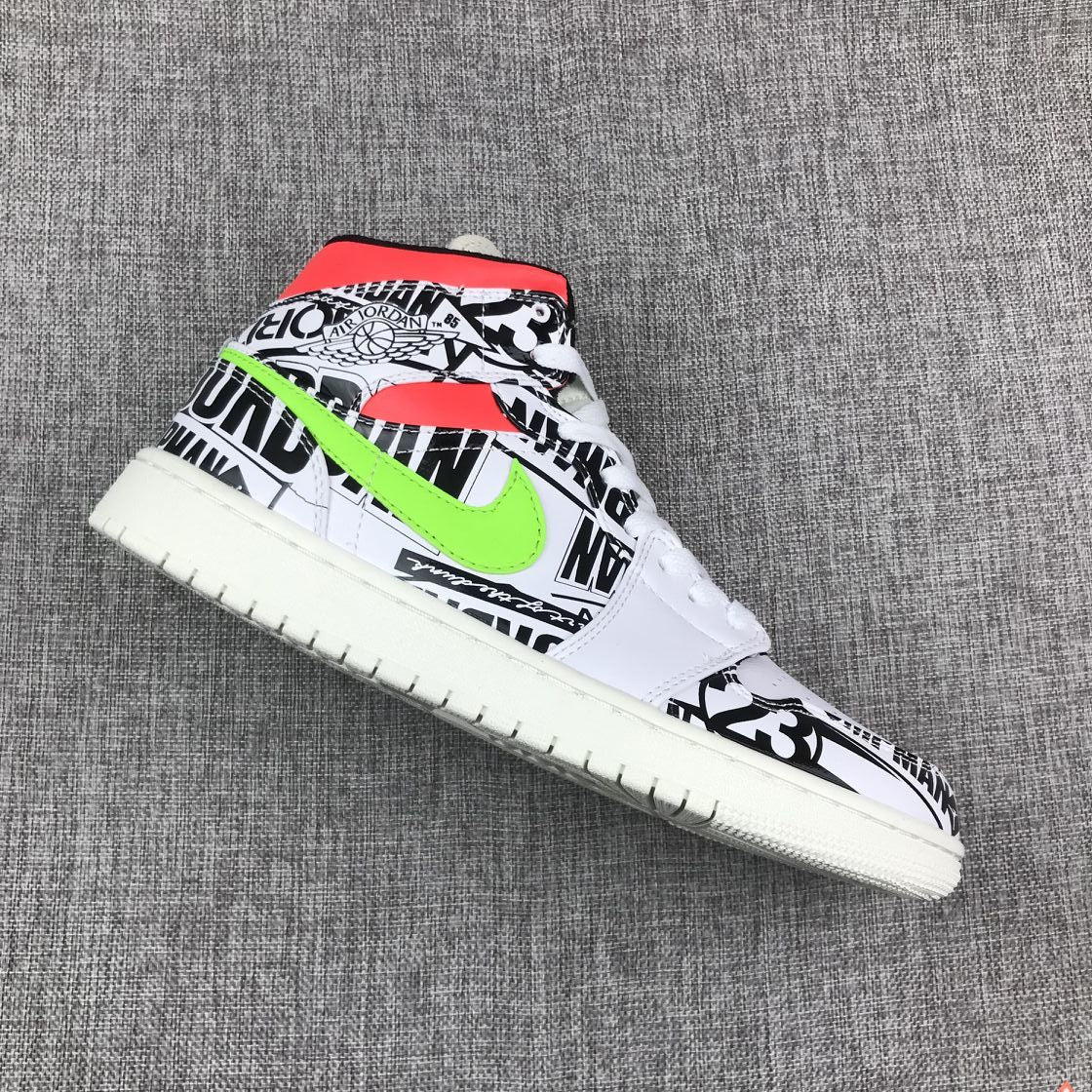 Air Jordan 1 Mid Graphic Sneakers Black White - product image from the listing.
