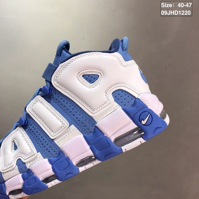 Blue and White Nike Air More Uptempo Sneakers - product image from the listing.