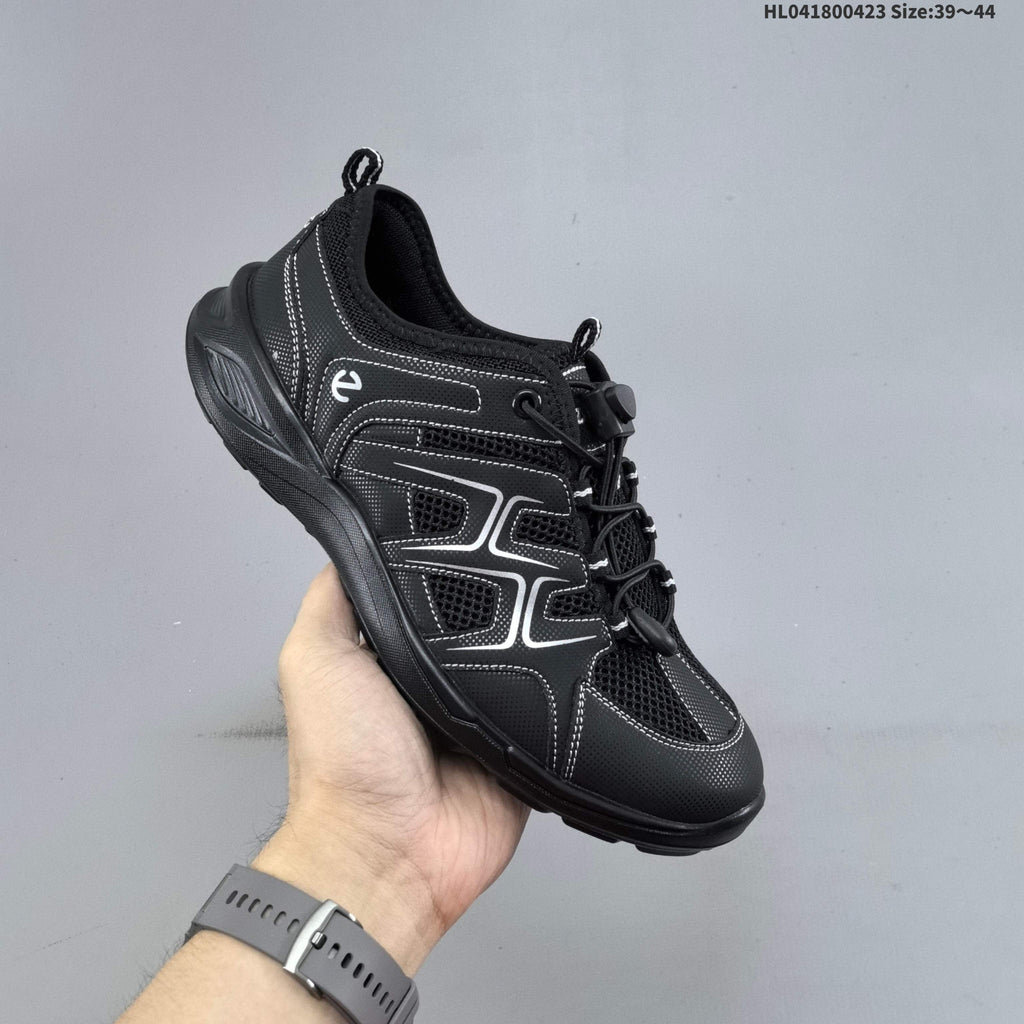 ECCO Black Mesh Lace-Up Casual Trainers - product image from the listing.