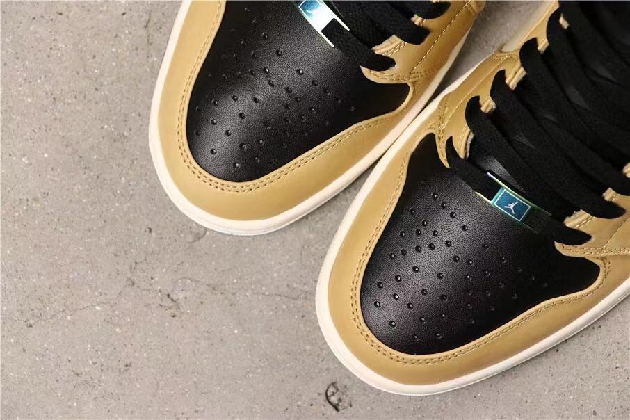 Air Jordan 1 High Premium Black Fossil Sneakers in Pale Ivory - product image from the listing.