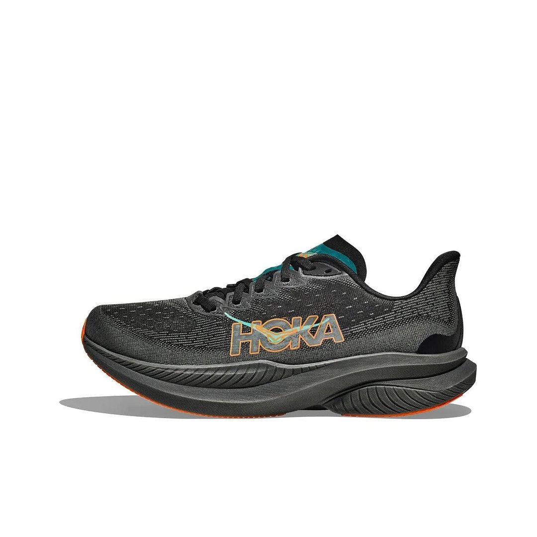 HOKA Mach 6 Running Shoes, Black with in Teal and Orange - product image from the listing.
