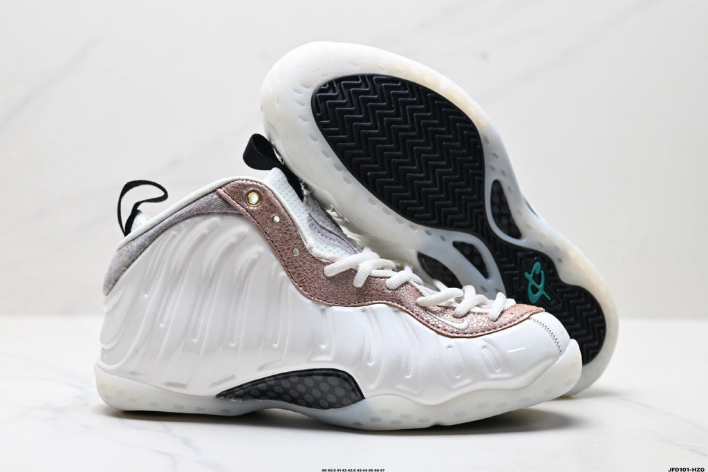Nike Air Foamposite Penny Hardaway White and Rose High-Cut Sneakers - product image from the listing.