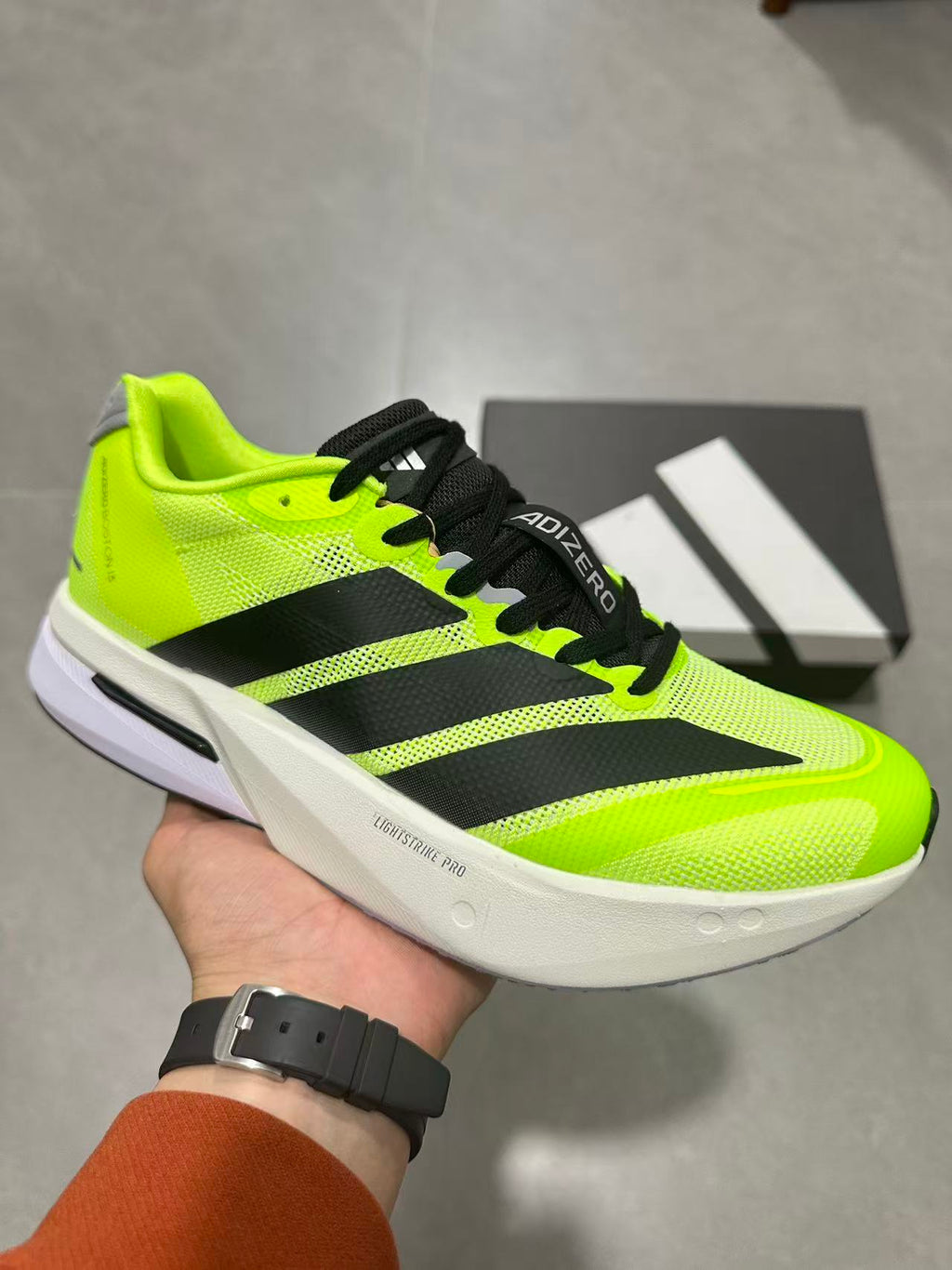 adidas Adizero Running Shoes Neon in Green Black - product image from the listing.