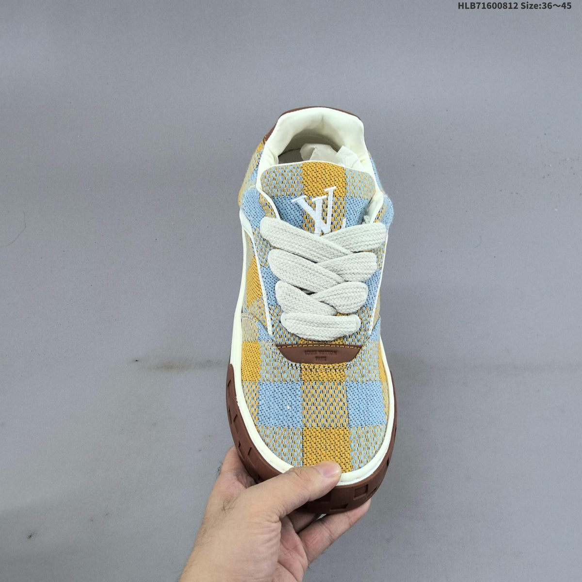 Louis Vuitton Tilted Low Trainers in Blue and Yellow Check - product image from the listing.