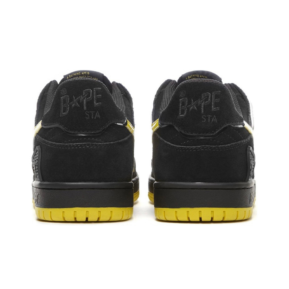 A Bathing Ape SK8 Sta Sneakers in Black Yellow - product image from the listing.