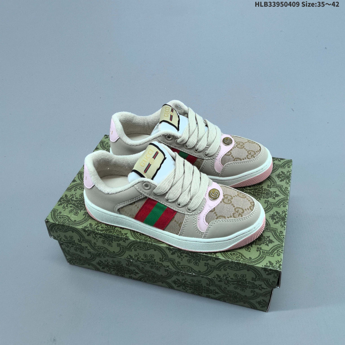 Beige and Pink Gucci Screener Low-Top Sneakers - product image from the listing.