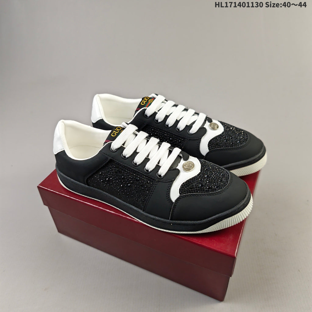 Gucci Screener Distressed Low-Top Sneakers in Black and White HL171401130 - product image from the listing.