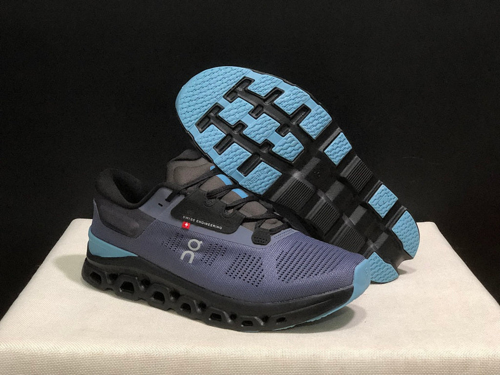 On Cloudstratus 3 Running Shoes, in Black and Blue - product image from the listing.