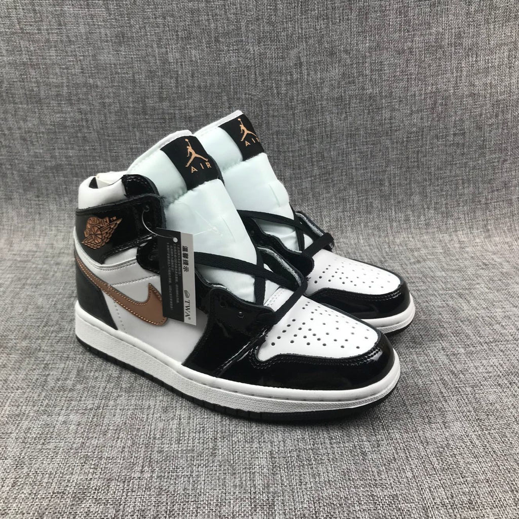 Air Jordan 1 Mid Sneakers in Black White Metallic Gold 852542-007 - product image from the listing.