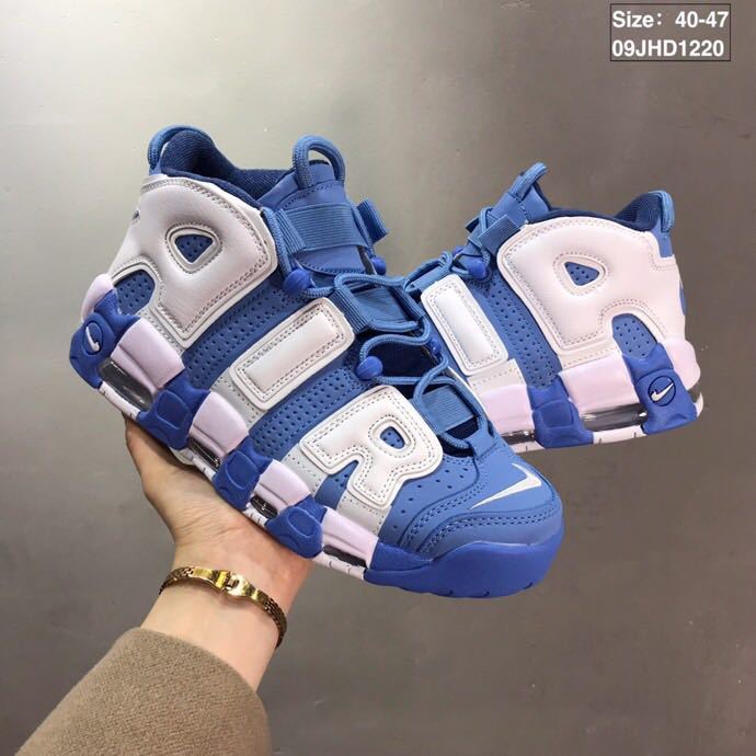 Blue and White Nike Air More Uptempo Sneakers - product image from the listing.