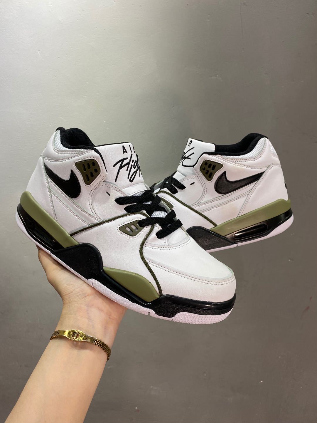 Nike Air Flight 89 Sneakers in White Olive Green - product image from the listing.
