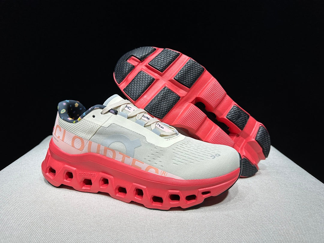 Light Gray and Coral On Cloudmonster Sneakers - product image from the listing.