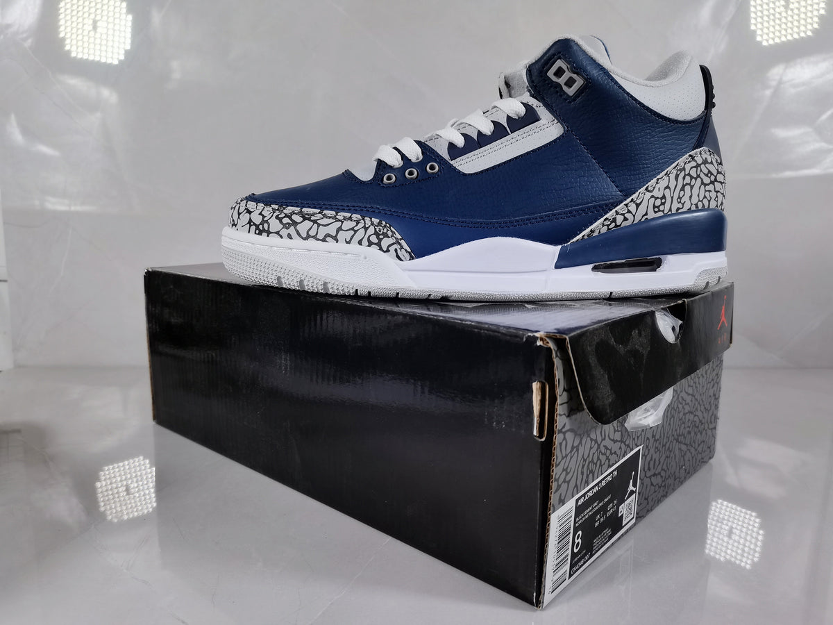 Air Jordan 3 Retro Sneakers in Blue and Grey - product image from the listing.